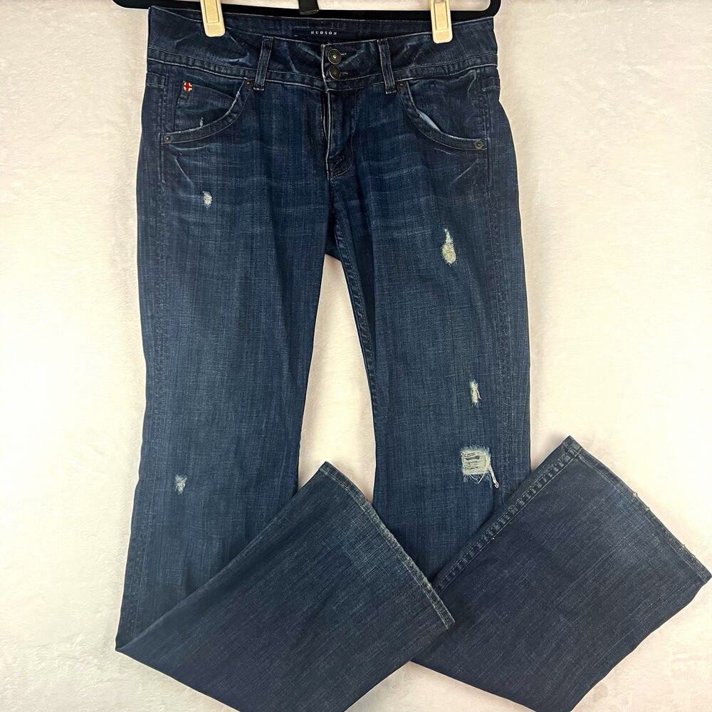 Hudson Jeans Womens 27 Distressed Flare Bootcut Dark Wash Denim Y2K boho western